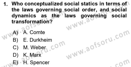 Introduction to Sociology Dersi 2022 - 2023 Yılı (Final) Dönem Sonu Sınav Soruları 1. Soru