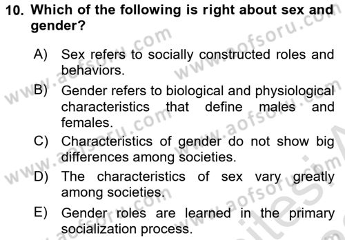 Introduction to Sociology Dersi 2022 - 2023 Yılı (Final) Dönem Sonu Sınav Soruları 10. Soru