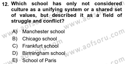 Introduction to Sociology Dersi 2022 - 2023 Yılı (Final) Dönem Sonu Sınav Soruları 12. Soru