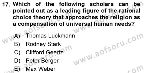 Introduction to Sociology Dersi 2022 - 2023 Yılı (Final) Dönem Sonu Sınav Soruları 17. Soru