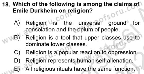 Introduction to Sociology Dersi 2022 - 2023 Yılı (Final) Dönem Sonu Sınav Soruları 18. Soru