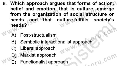 Introduction to Sociology Dersi 2022 - 2023 Yılı (Final) Dönem Sonu Sınav Soruları 5. Soru