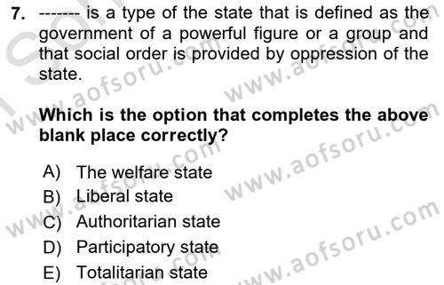 Introduction to Sociology Dersi 2022 - 2023 Yılı (Final) Dönem Sonu Sınav Soruları 7. Soru