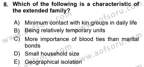 Introduction to Sociology Dersi 2022 - 2023 Yılı (Final) Dönem Sonu Sınav Soruları 8. Soru