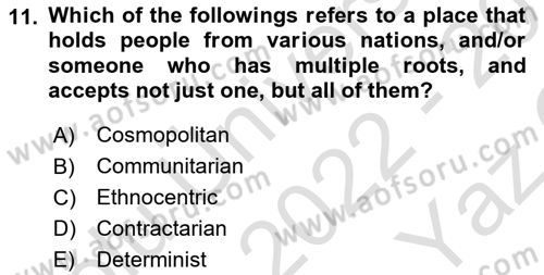 Introduction to Sociology Dersi 2022 - 2023 Yılı Yaz Okulu Sınav Soruları 11. Soru