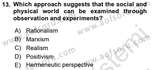 Introduction to Sociology Dersi 2022 - 2023 Yılı Yaz Okulu Sınav Soruları 13. Soru