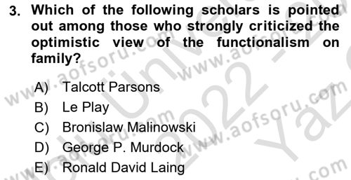 Introduction to Sociology Dersi 2022 - 2023 Yılı Yaz Okulu Sınav Soruları 3. Soru