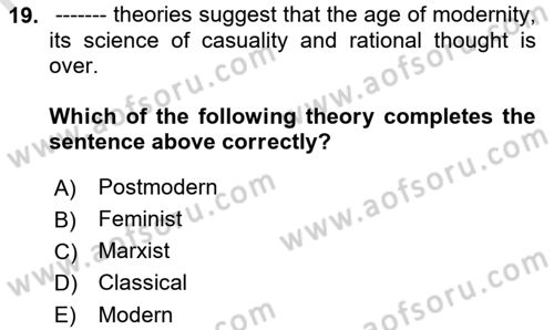Introduction to Sociology Dersi 2023 - 2024 Yılı (Vize) Ara Sınav Soruları 19. Soru