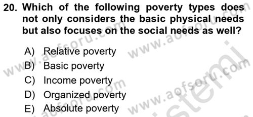 Introduction to Sociology Dersi 2023 - 2024 Yılı (Vize) Ara Sınav Soruları 20. Soru