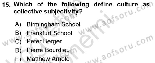 Introduction to Sociology Dersi 2023 - 2024 Yılı (Final) Dönem Sonu Sınav Soruları 15. Soru