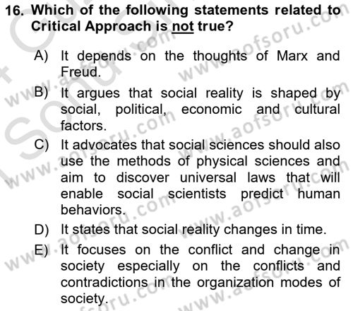 Introduction to Sociology Dersi 2023 - 2024 Yılı (Final) Dönem Sonu Sınav Soruları 16. Soru