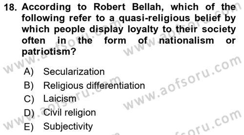 Introduction to Sociology Dersi 2023 - 2024 Yılı (Final) Dönem Sonu Sınav Soruları 18. Soru