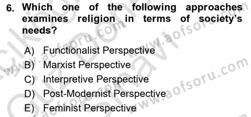 Introduction to Sociology Dersi 2023 - 2024 Yılı (Final) Dönem Sonu Sınavı 6. Soru