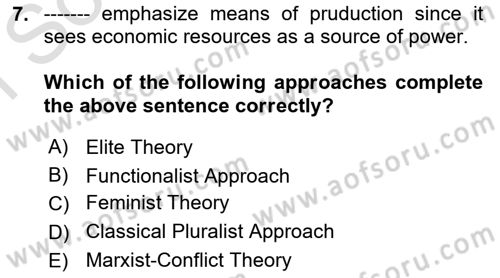 Introduction to Sociology Dersi 2023 - 2024 Yılı (Final) Dönem Sonu Sınavı 7. Soru