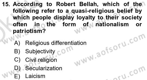 Introduction to Sociology Dersi 2023 - 2024 Yılı Yaz Okulu Sınav Soruları 15. Soru