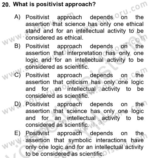 Introduction to Sociology Dersi 2023 - 2024 Yılı Yaz Okulu Sınav Soruları 20. Soru
