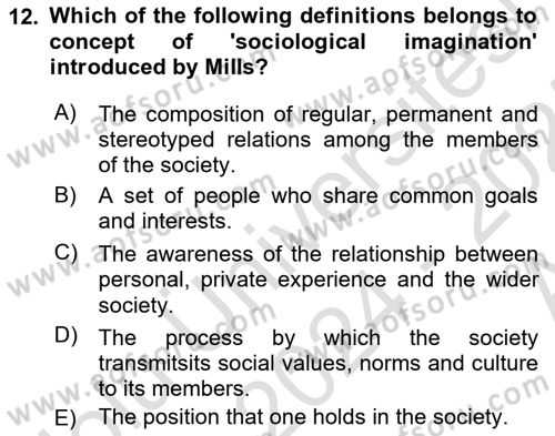 Introduction to Sociology Dersi Ara Sınavı Deneme Sınav Soruları 12. Soru