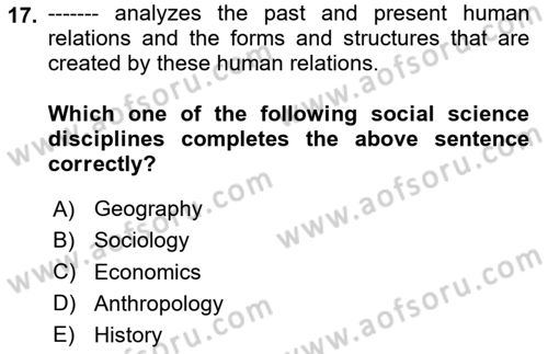 Introduction to Sociology Dersi Ara Sınavı Deneme Sınav Soruları 17. Soru
