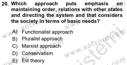 Introduction to Sociology Dersi Ara Sınavı Deneme Sınav Soruları 20. Soru