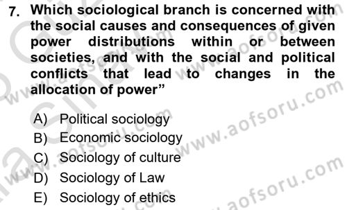 Introduction to Sociology Dersi Ara Sınavı Deneme Sınav Soruları 7. Soru