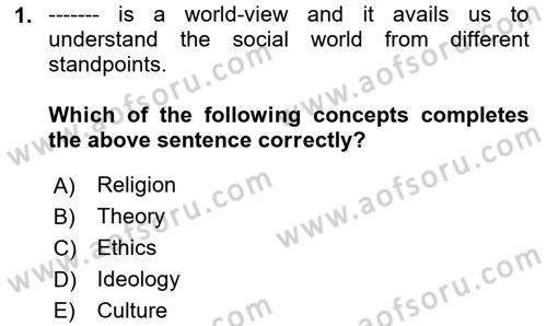 Introduction to Sociology Dersi 2024 - 2025 Yılı (Final) Dönem Sonu Sınav Soruları 1. Soru