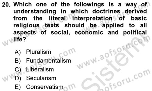 Introduction to Sociology Dersi 2024 - 2025 Yılı (Final) Dönem Sonu Sınav Soruları 20. Soru