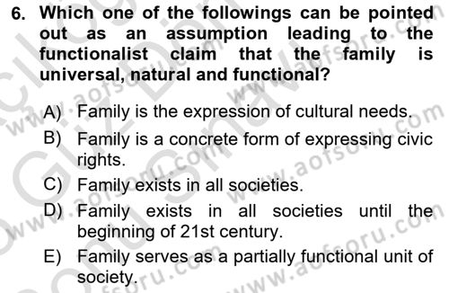 Introduction to Sociology Dersi 2024 - 2025 Yılı (Final) Dönem Sonu Sınav Soruları 6. Soru