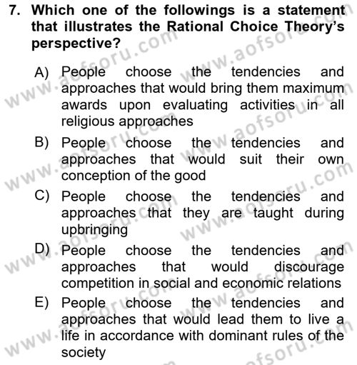 Introduction to Sociology Dersi 2024 - 2025 Yılı (Final) Dönem Sonu Sınav Soruları 7. Soru