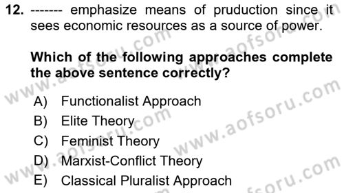 Introduction to Sociology Dersi 2024 - 2025 Yılı Yaz Okulu Sınav Soruları 12. Soru