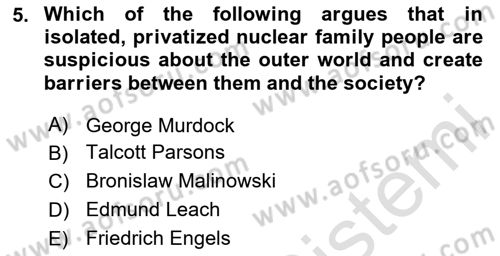 Introduction to Sociology Dersi 2024 - 2025 Yılı Yaz Okulu Sınav Soruları 5. Soru