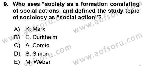 Introduction to Sociology Dersi 2024 - 2025 Yılı Yaz Okulu Sınav Soruları 9. Soru