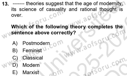 Introduction to Sociology Dersi 2025 - 2026 Yılı (Vize) Ara Sınav Soruları 13. Soru