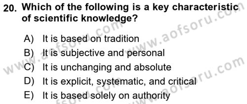 Introduction to Sociology Dersi 2025 - 2026 Yılı (Vize) Ara Sınav Soruları 20. Soru