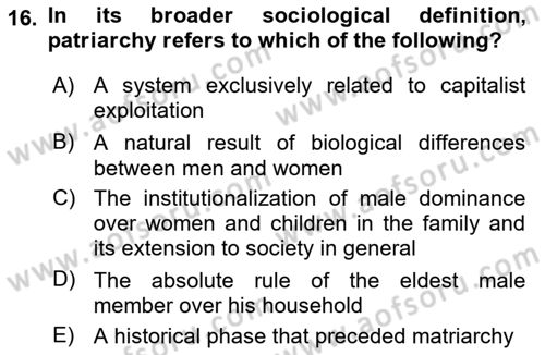 Introduction to Sociology Dersi 2025 - 2026 Yılı (Final) Dönem Sonu Sınav Soruları 16. Soru