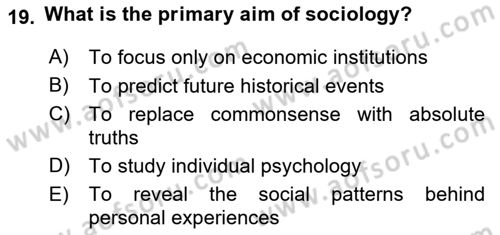 Introduction to Sociology Dersi 2025 - 2026 Yılı (Final) Dönem Sonu Sınav Soruları 19. Soru