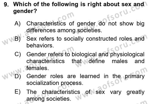 Introduction to Sociology Dersi 2025 - 2026 Yılı (Final) Dönem Sonu Sınav Soruları 9. Soru