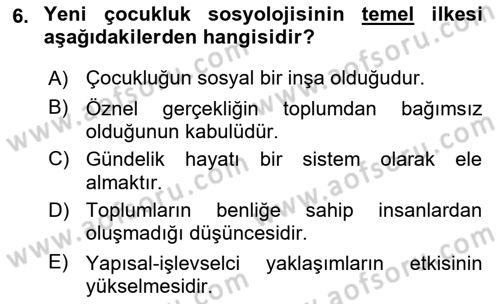 Çocukluk Sosyolojisi Dersi 2021 - 2022 Yılı (Vize) Ara Sınav Soruları 6. Soru
