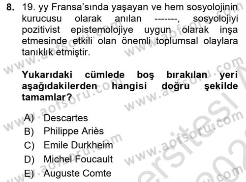 Çocukluk Sosyolojisi Dersi 2021 - 2022 Yılı (Vize) Ara Sınav Soruları 8. Soru