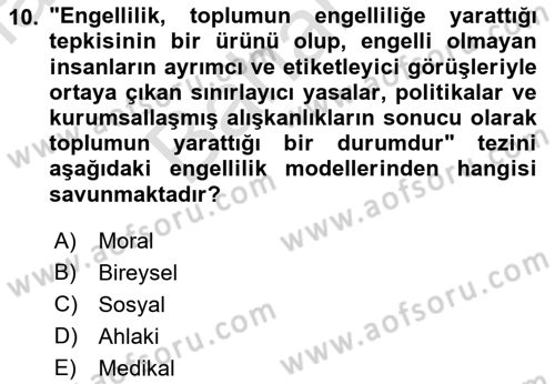 Çocukluk Sosyolojisi Dersi 2021 - 2022 Yılı (Final) Dönem Sonu Sınav Soruları 10. Soru