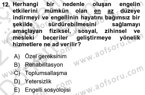 Çocukluk Sosyolojisi Dersi 2021 - 2022 Yılı (Final) Dönem Sonu Sınav Soruları 12. Soru