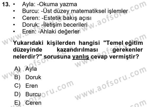 Çocukluk Sosyolojisi Dersi 2021 - 2022 Yılı (Final) Dönem Sonu Sınav Soruları 13. Soru