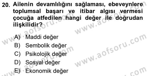 Çocukluk Sosyolojisi Dersi 2021 - 2022 Yılı (Final) Dönem Sonu Sınav Soruları 20. Soru