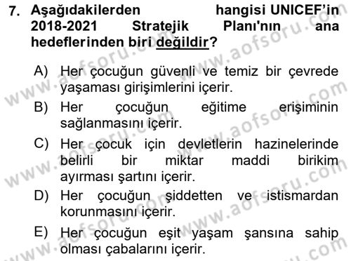 Çocukluk Sosyolojisi Dersi 2021 - 2022 Yılı (Final) Dönem Sonu Sınav Soruları 7. Soru