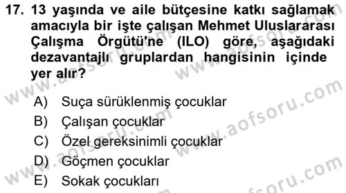 Çocukluk Sosyolojisi Dersi 2022 - 2023 Yılı Yaz Okulu Sınav Soruları 17. Soru