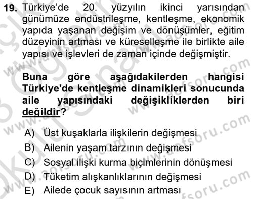 Çocukluk Sosyolojisi Dersi 2022 - 2023 Yılı Yaz Okulu Sınav Soruları 19. Soru
