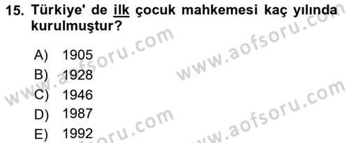 Çocukluk Sosyolojisi Dersi 2023 - 2024 Yılı (Vize) Ara Sınav Soruları 15. Soru