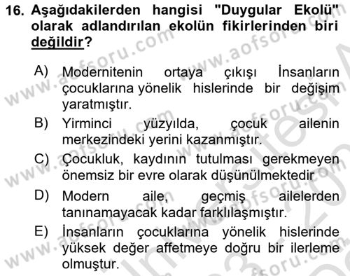 Çocukluk Sosyolojisi Dersi 2023 - 2024 Yılı (Vize) Ara Sınav Soruları 16. Soru