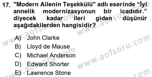 Çocukluk Sosyolojisi Dersi 2023 - 2024 Yılı (Vize) Ara Sınav Soruları 17. Soru