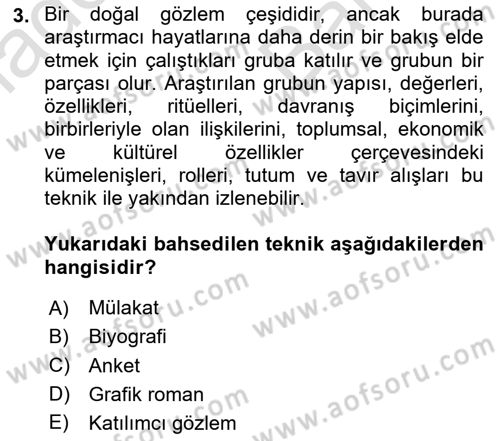Çocukluk Sosyolojisi Dersi 2023 - 2024 Yılı (Vize) Ara Sınav Soruları 3. Soru