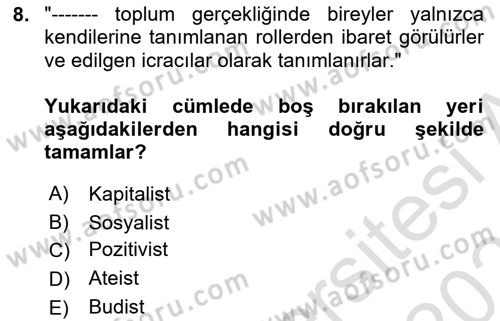 Çocukluk Sosyolojisi Dersi 2023 - 2024 Yılı (Vize) Ara Sınav Soruları 8. Soru